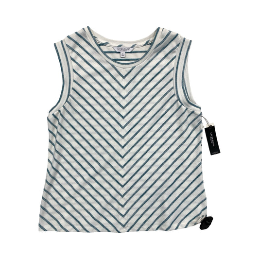Top Sleeveless By Liverpool In Blue & White, Size:M