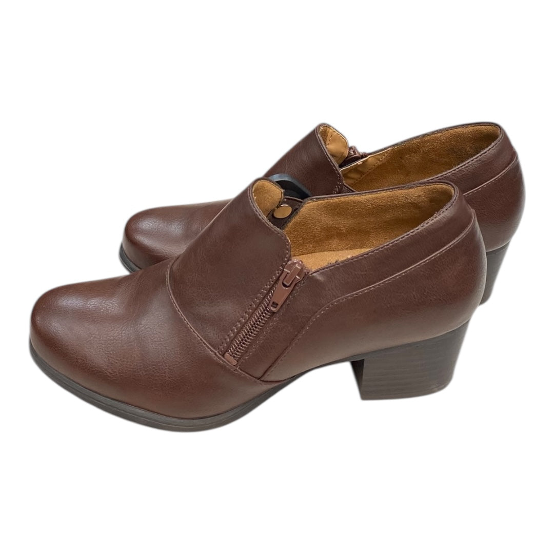 Boots Ankle Heels By Natural Soul In Brown, Size:8.5