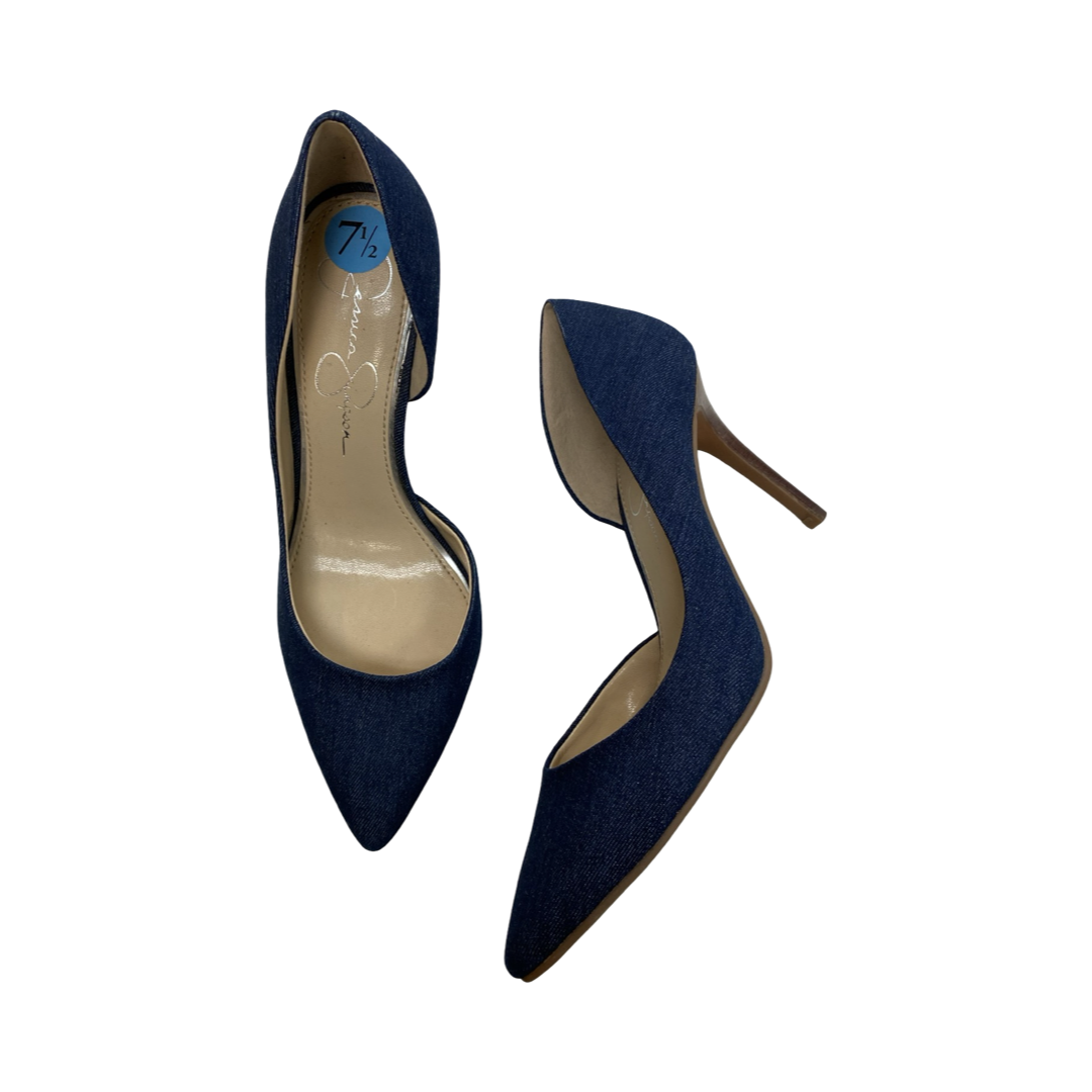 Shoes Heels Kitten By Jessica Simpson In Blue Denim, Size:7.5