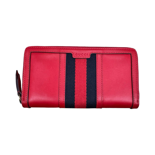 Wallet Web Striped Luxury Designer By Gucci In Black & Red, Size:Large