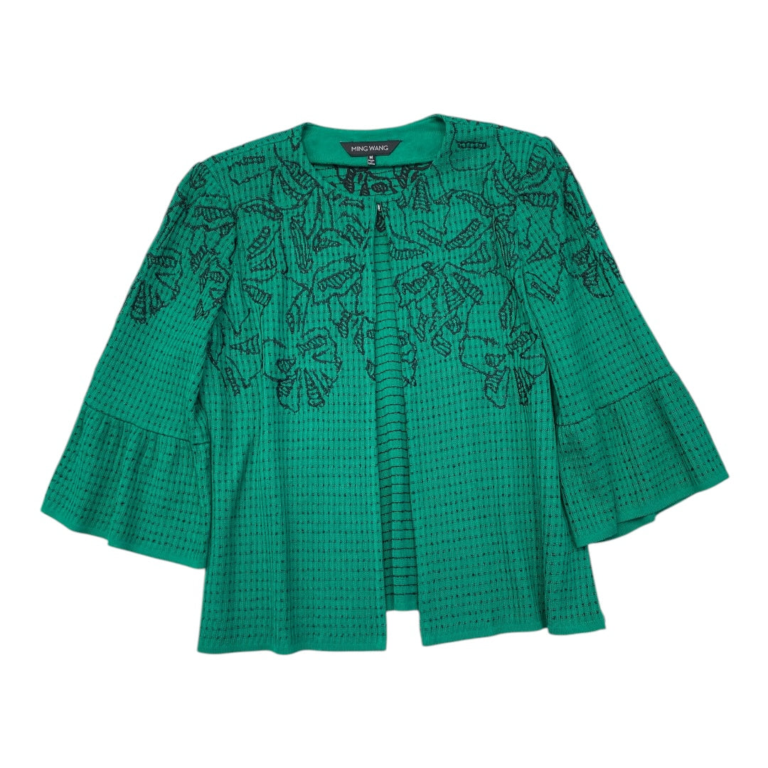 Sweater Cardigan By Ming Wang In Black & Green, Size:M