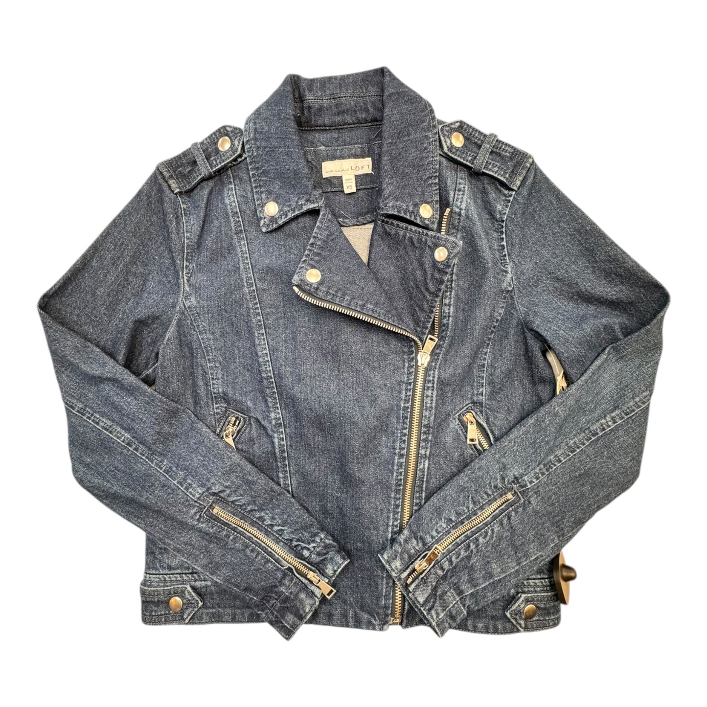 Jacket Moto By Loft In Blue Denim, Size:Xs