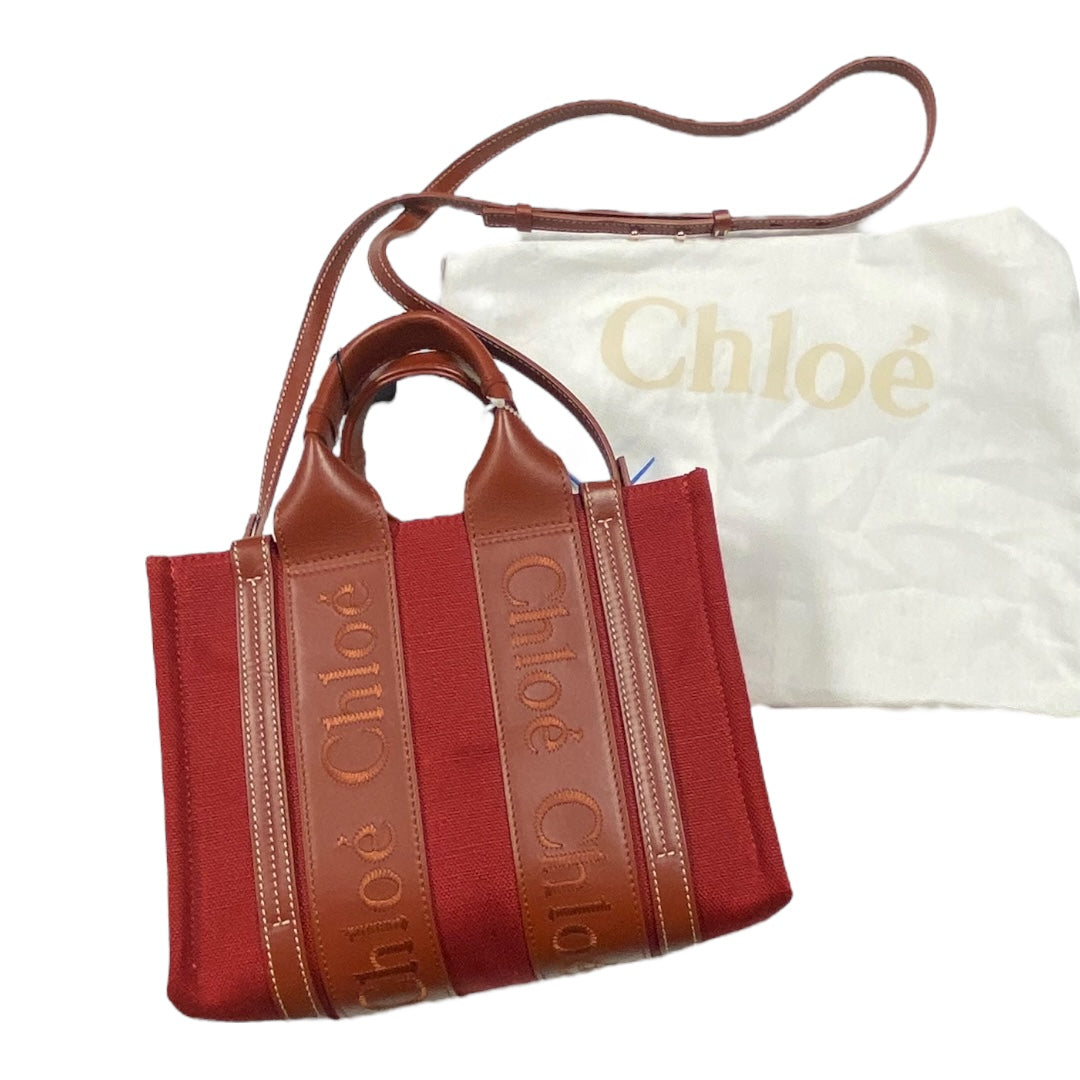 Handbag Luxury Designer By Chloe In Brown & Red, Size:Small