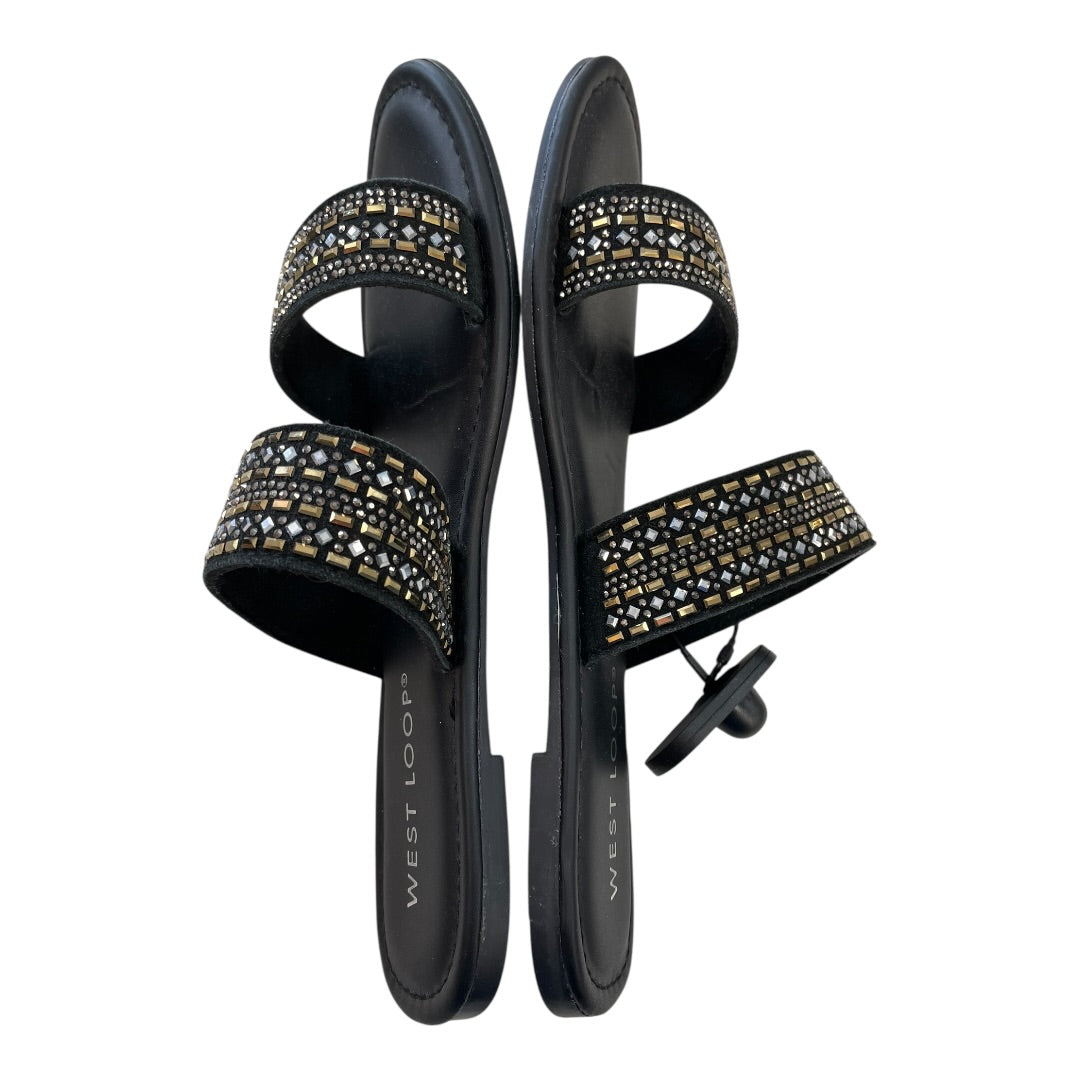 Sandals Flats By West Loop In Black & Gold, Size:8