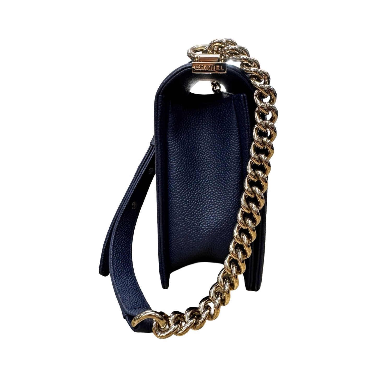 Caviar Quilted Boy Flap Handbag Luxury Designer By Chanel In Navy & Silver, Size:Large (6.9x11x3 in)