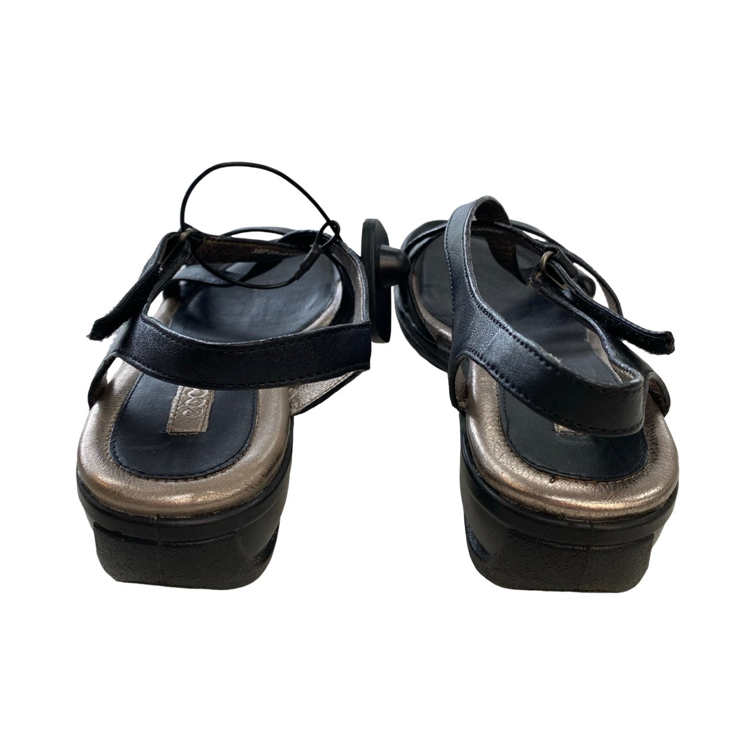 Sandals Flats By Ecco In Black & Silver, Size:7.5