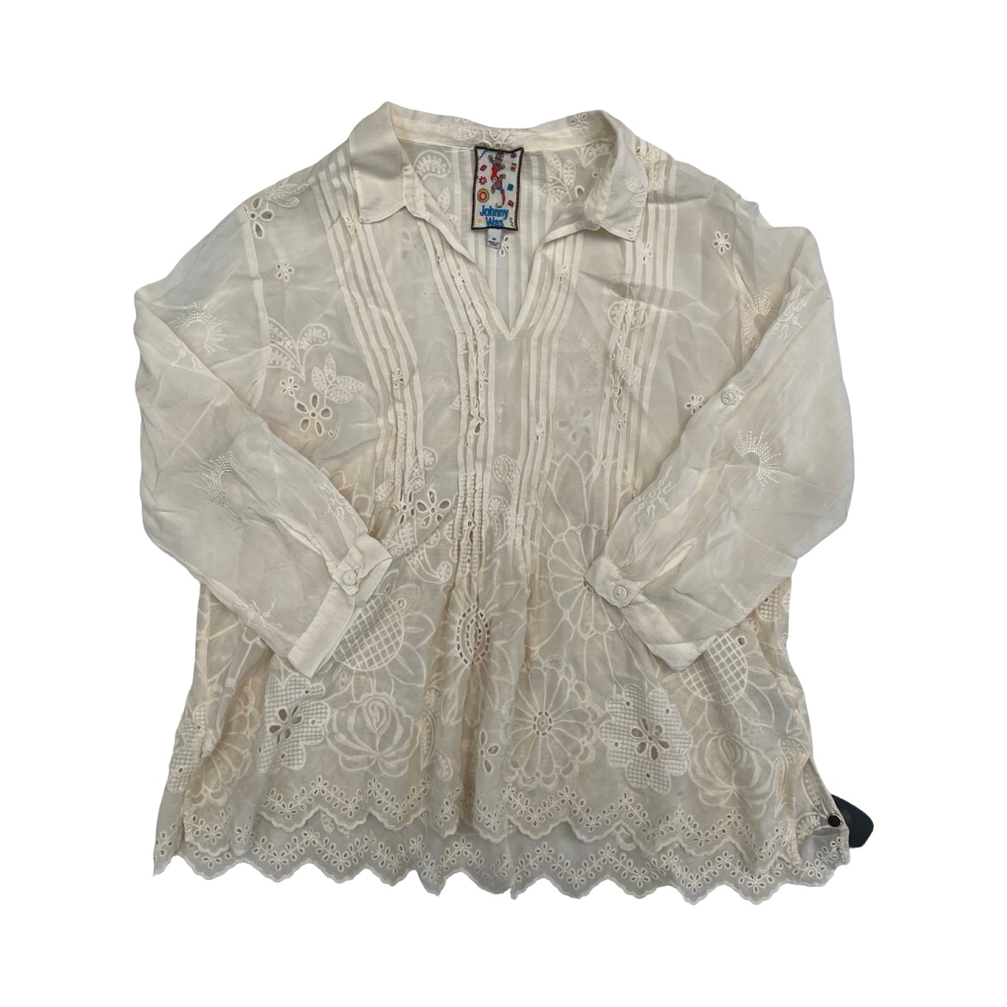 Top 3/4 Sleeve Designer By Johnny Was In Cream, Size:M