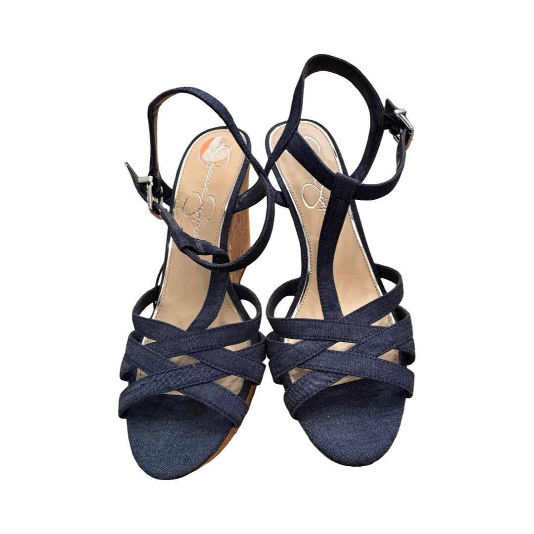 Sandals Heels Block By Jessica Simpson In Blue, Size:7