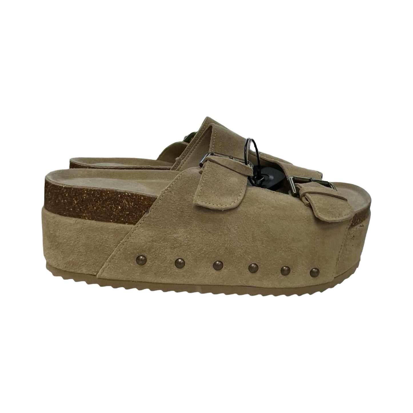 Sandals Heels Block By Cushionaire In Taupe, Size:8.5