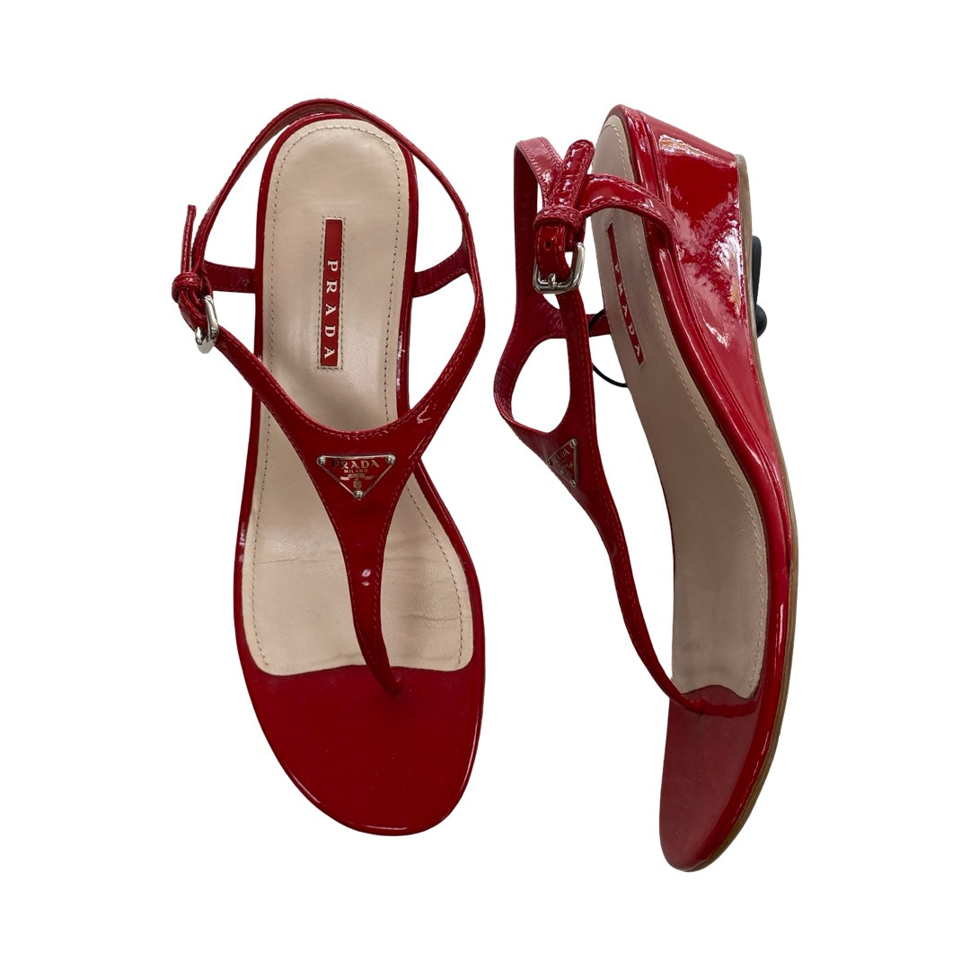 Sandals Luxury Designer By Prada In Red, Size:9