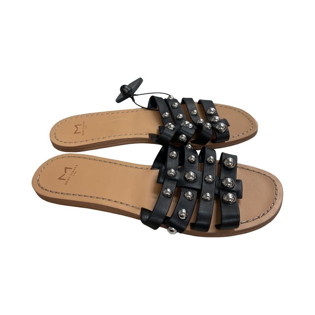 Sandals Flats By Marc Fisher In Black & Silver, Size:8.5