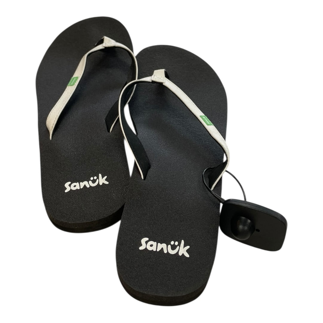 Sandals Flip Flops By Sanuk In Black & White, Size:10
