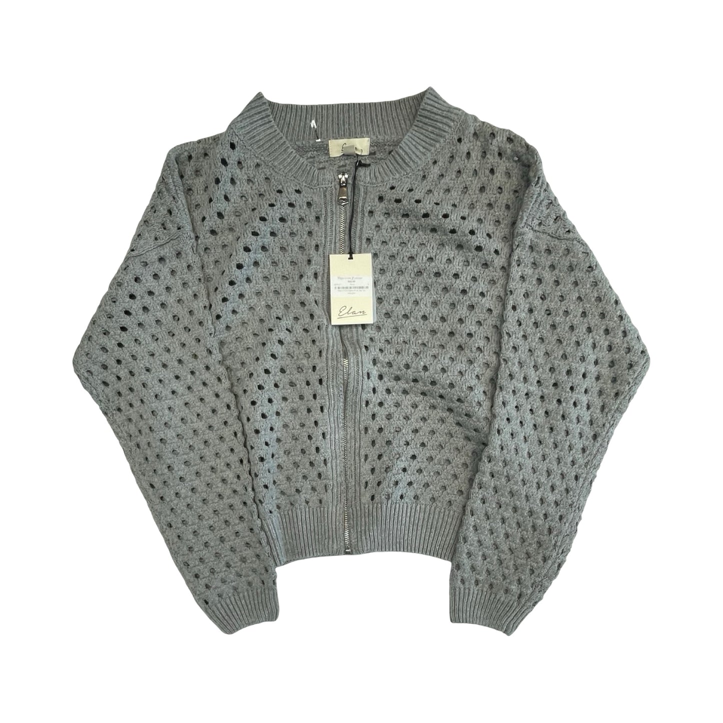 Sweater Cardigan By Elan In Grey, Size:L