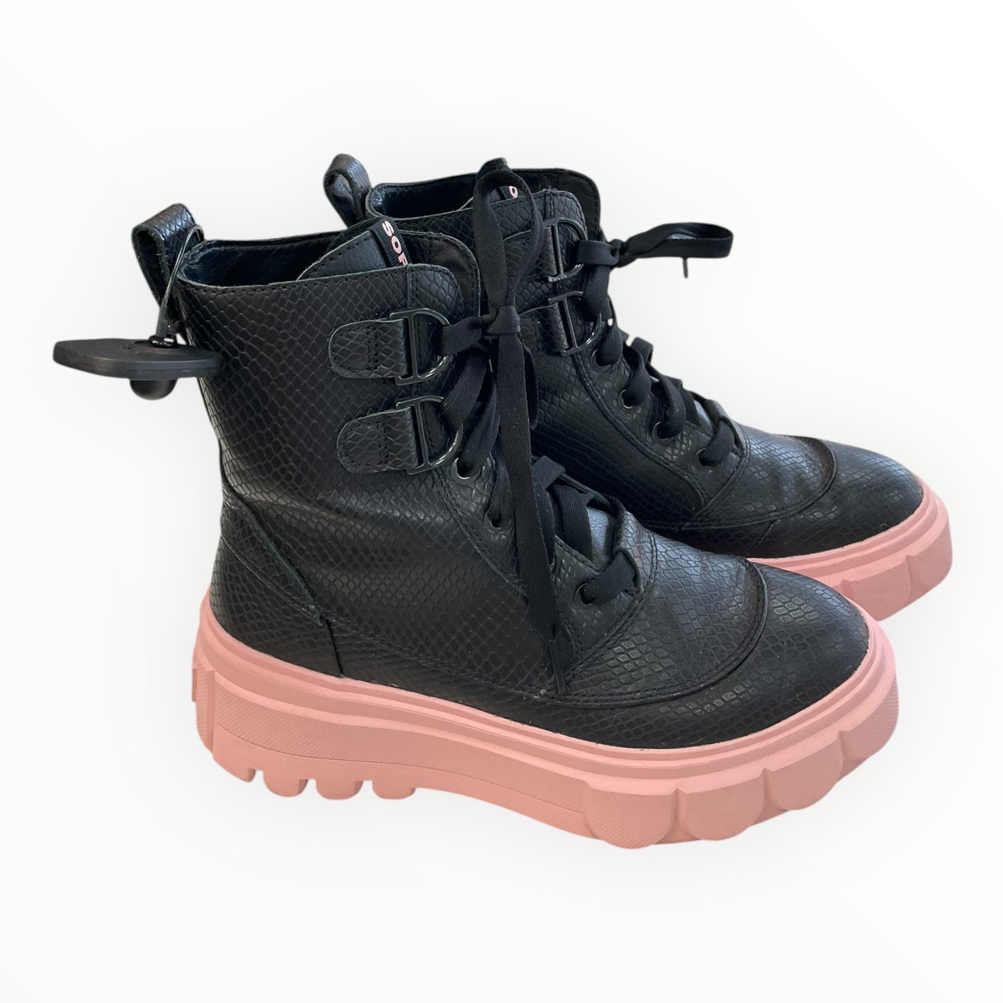 Boots Designer By Sorel In Black & Pink, Size:8.5