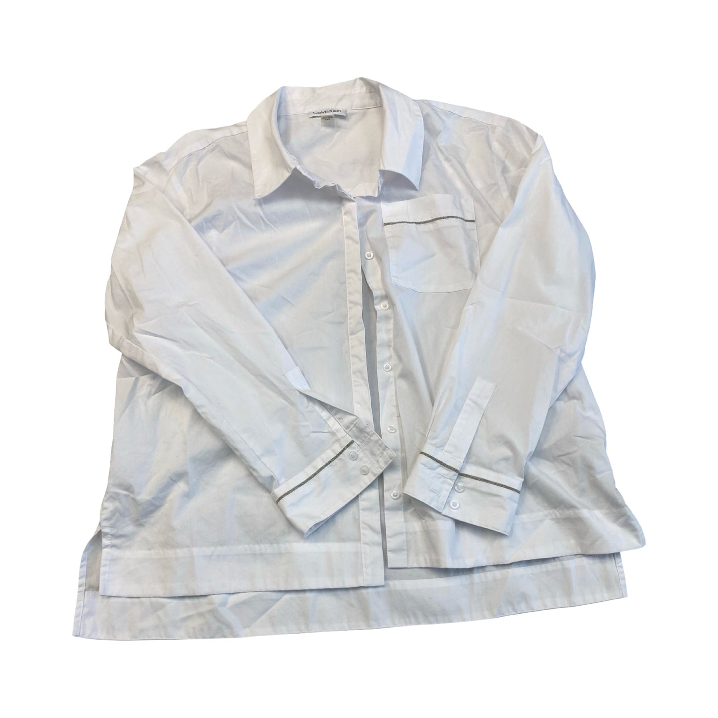 Blouse Ls By Calvin Klein In Silver & White, Size:L