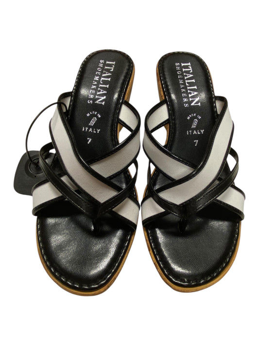 Sandals Heels Wedge By Italian Shoemakers In Black & White, Size:7