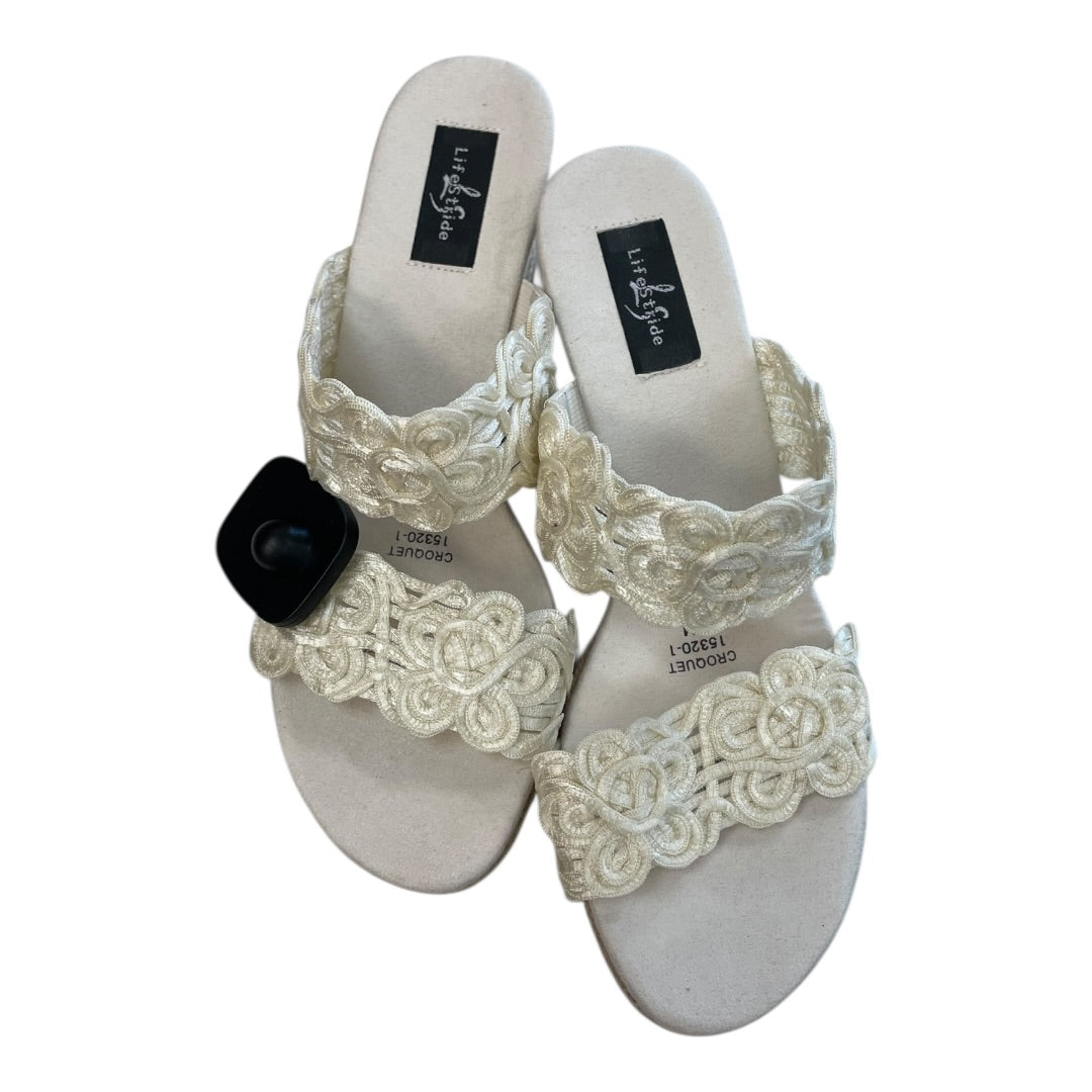 Sandals Heels Block By Life Stride In Cream, Size:8