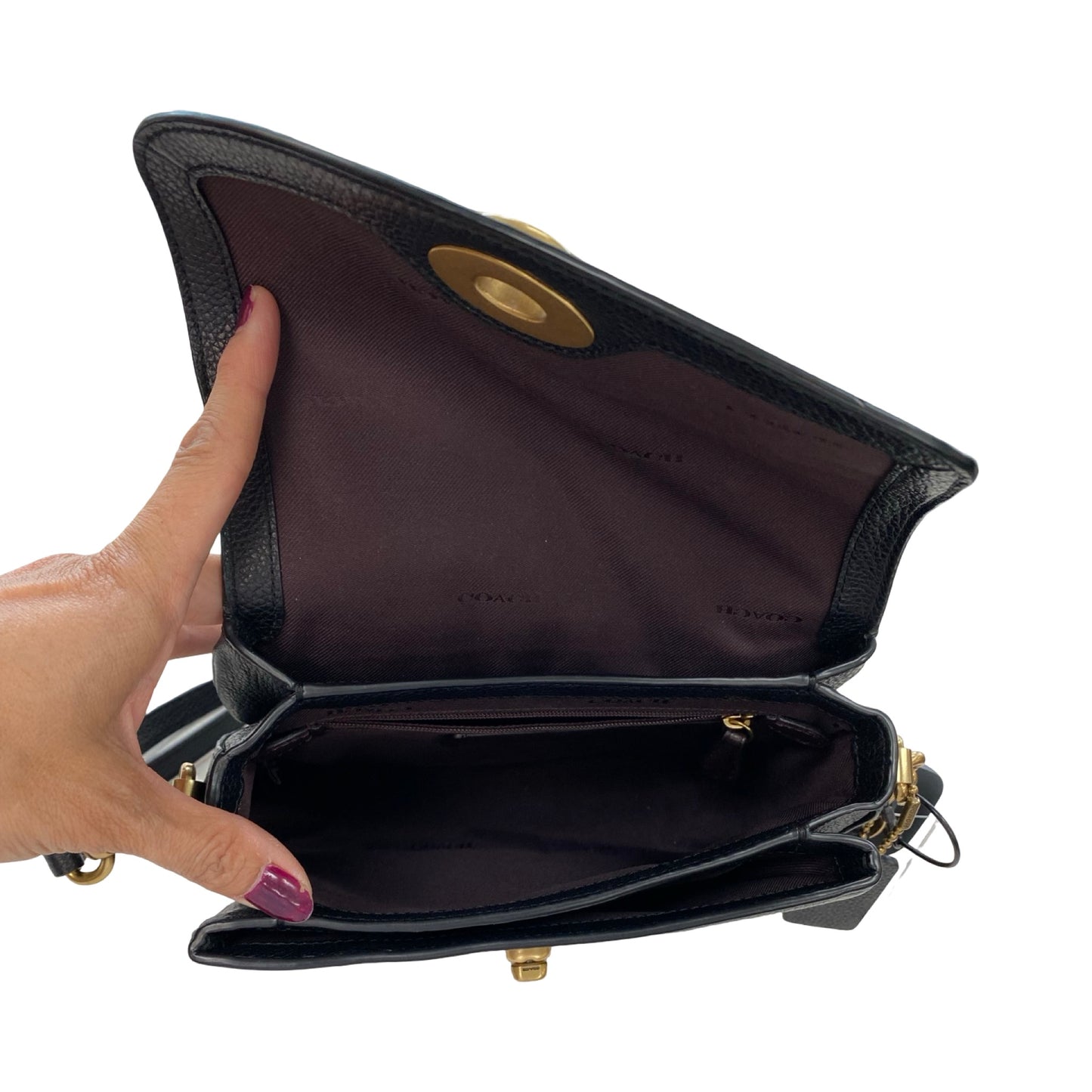 Handbag Designer By Coach In Black & Gold, Size:Small