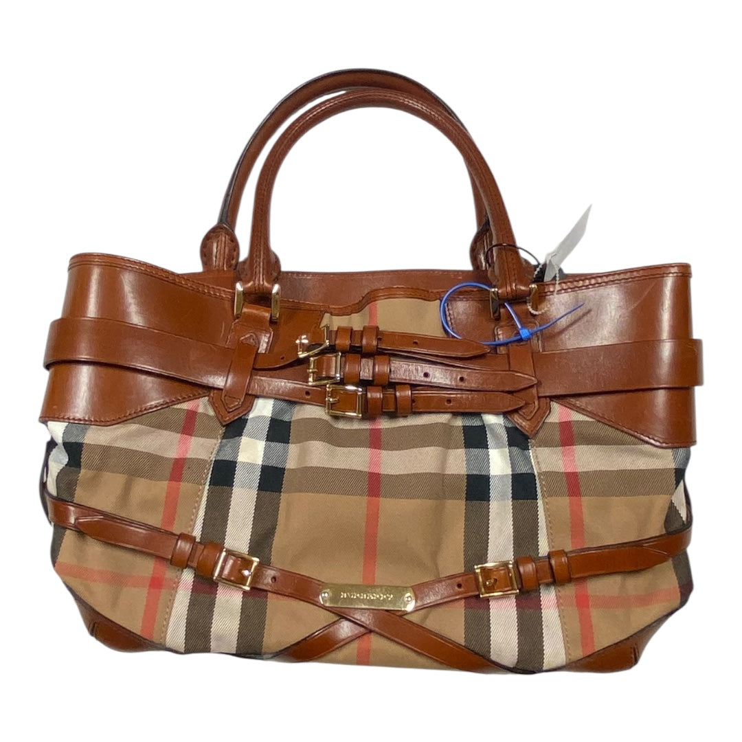 Handbag Luxury Designer By Burberry In Plaid Pattern, Size:Large