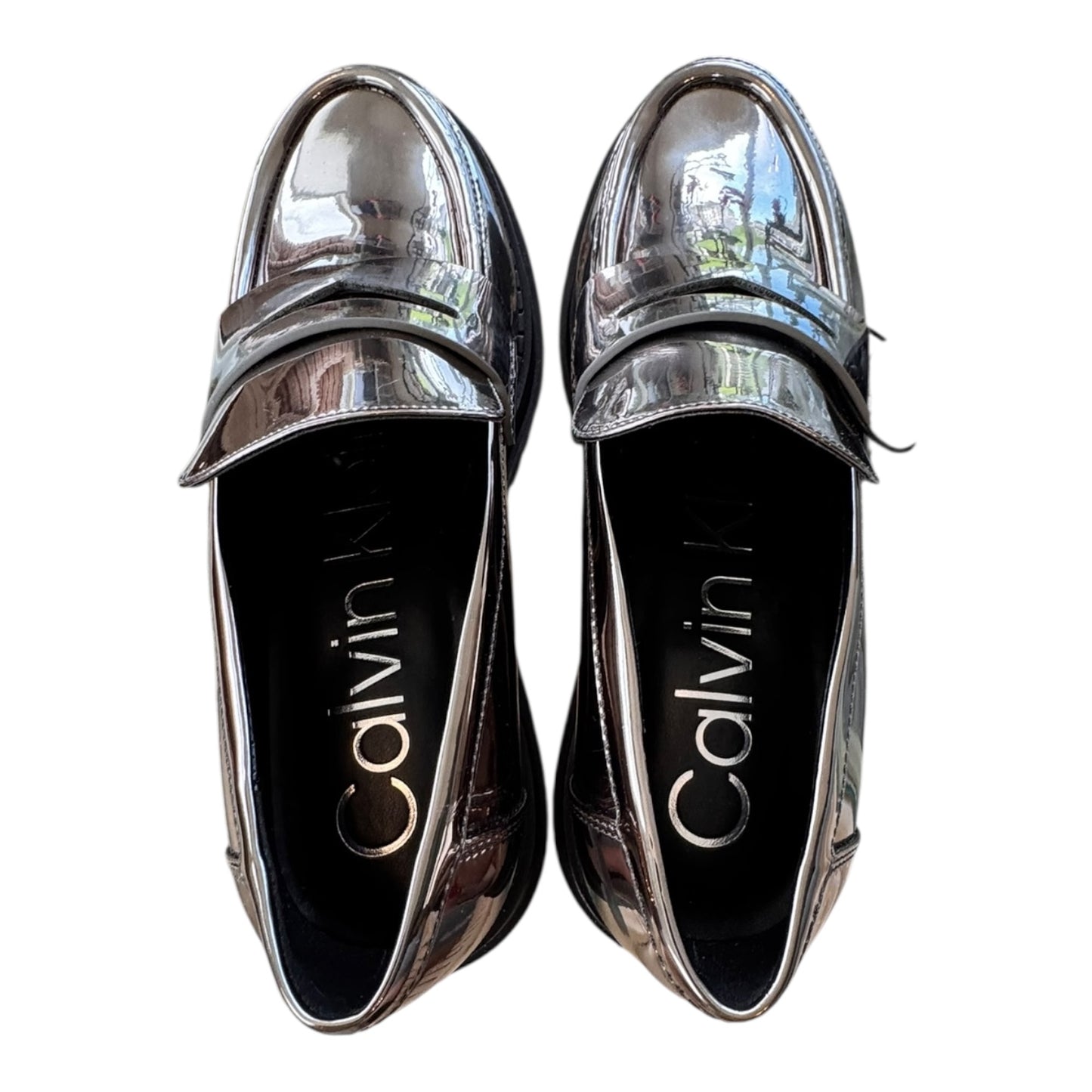 Shoes Heels Block By Calvin Klein In Silver, Size:6.5