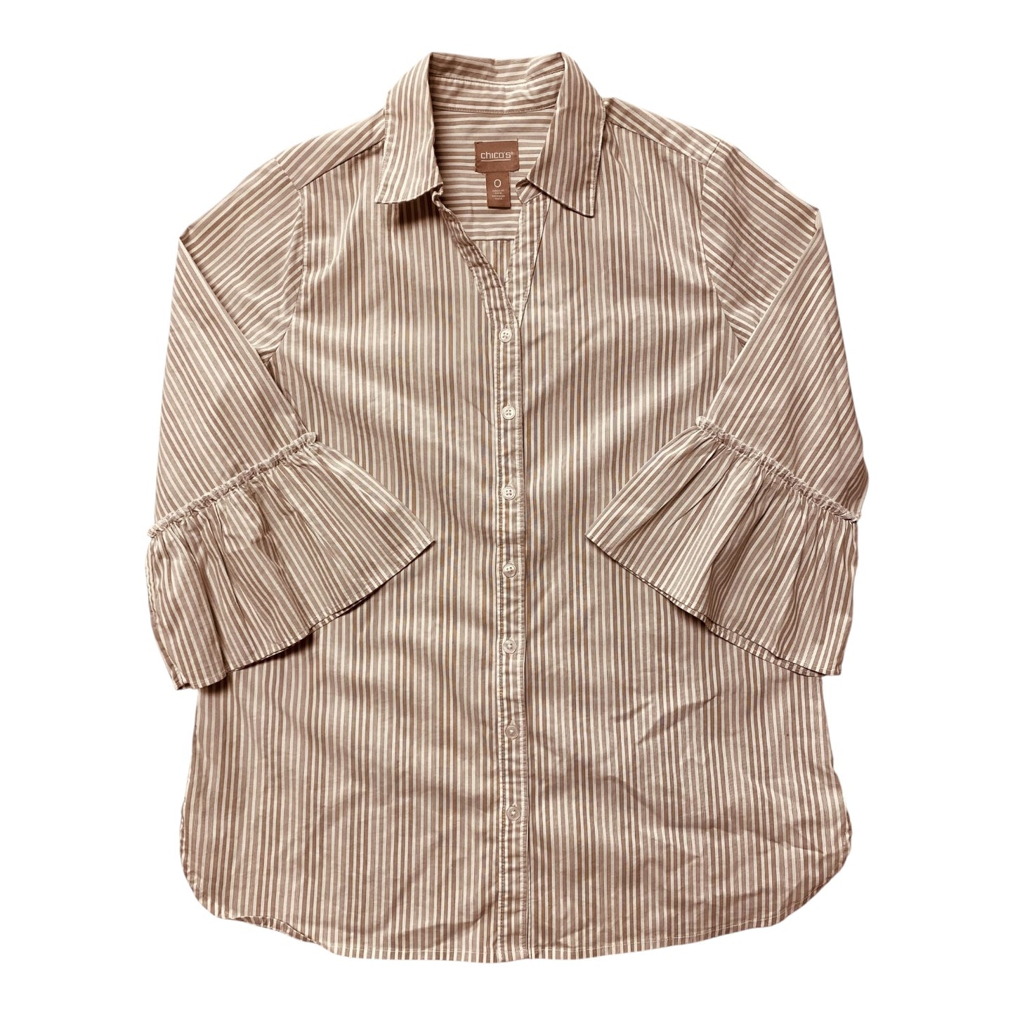 Top 3/4 Sleeve By Chicos In Striped Pattern, Size:S