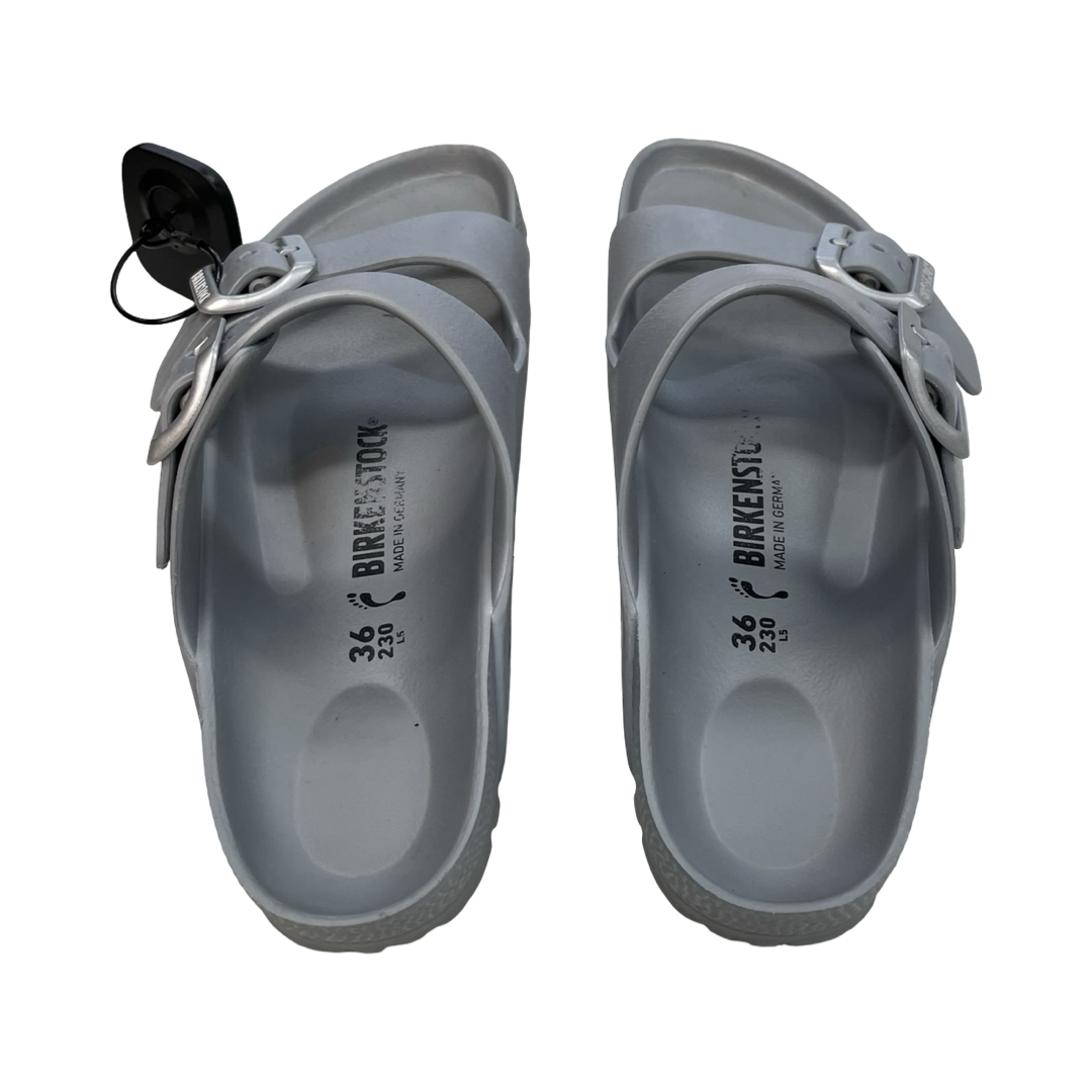 Sandals Designer By Birkenstock In Silver, Size:6