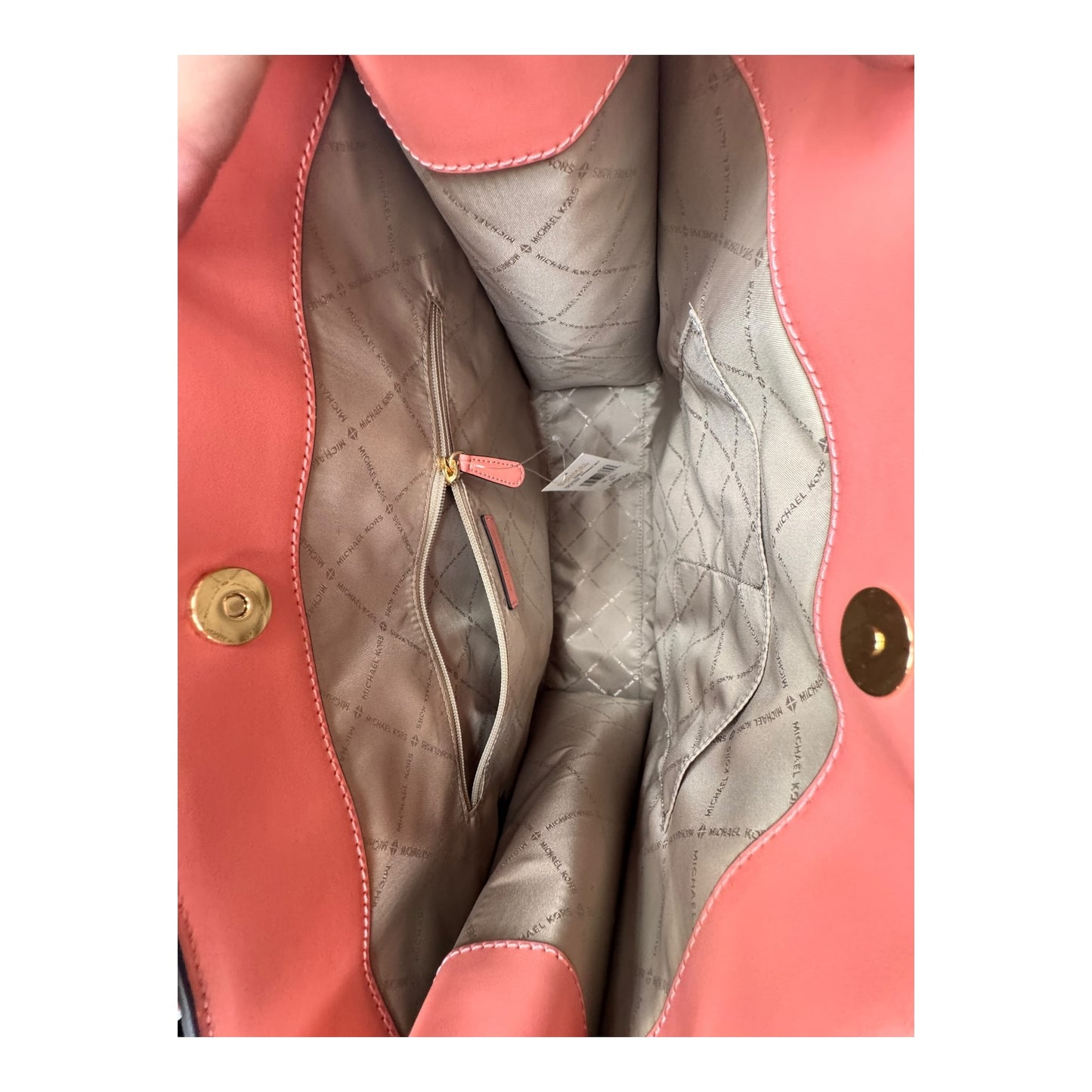 Handbag Designer By Michael Kors In Pink & White, Size:Large