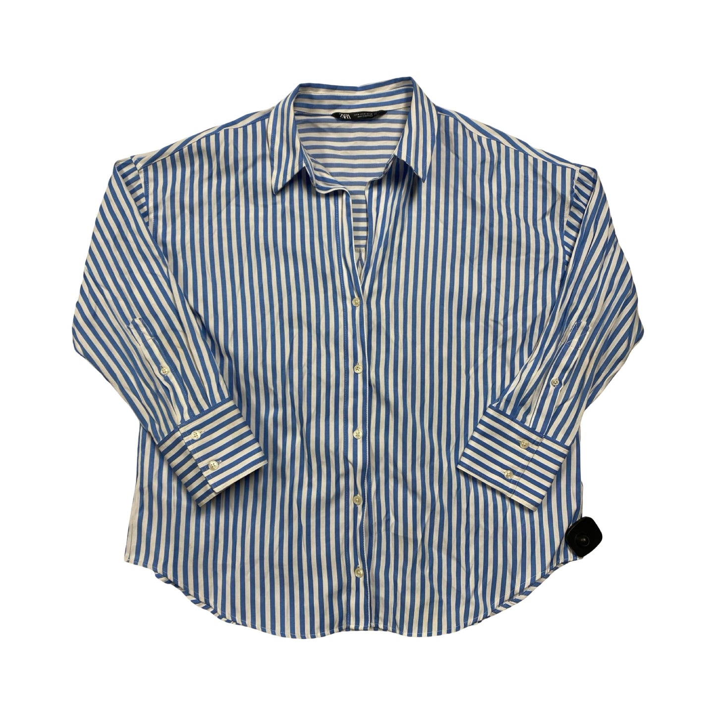 Top 3/4 Sleeve By Zara In Blue & White, Size:M