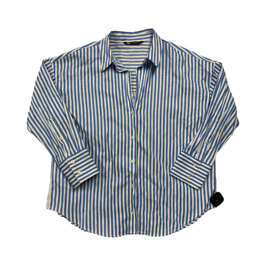 Top 3/4 Sleeve By Zara In Blue & White, Size:M