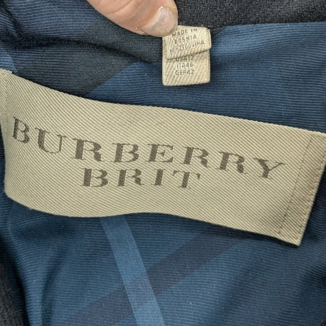 Coat Luxury Designer By Burberry In Navy, Size: 12