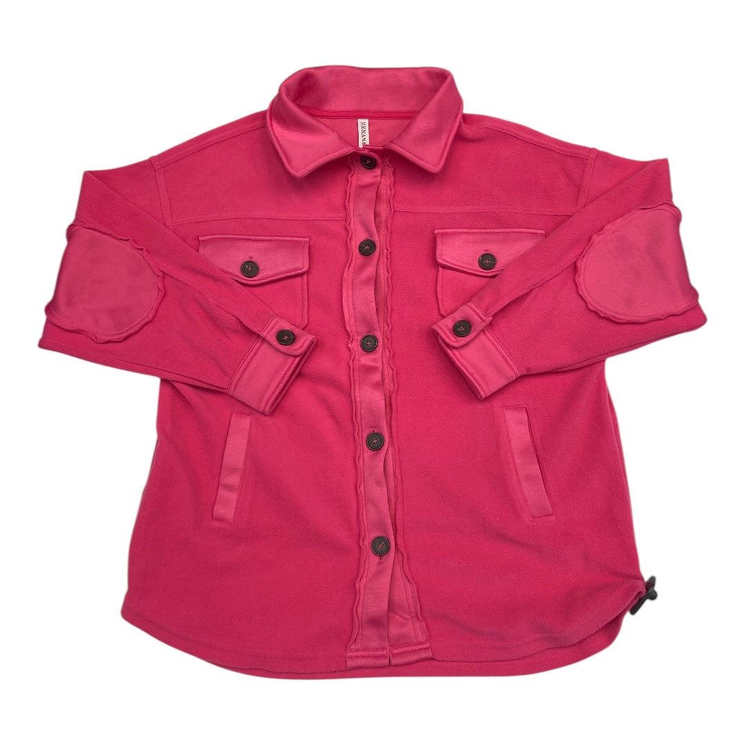 Jacket Shirt By Zenana Outfitters In Pink, Size:M