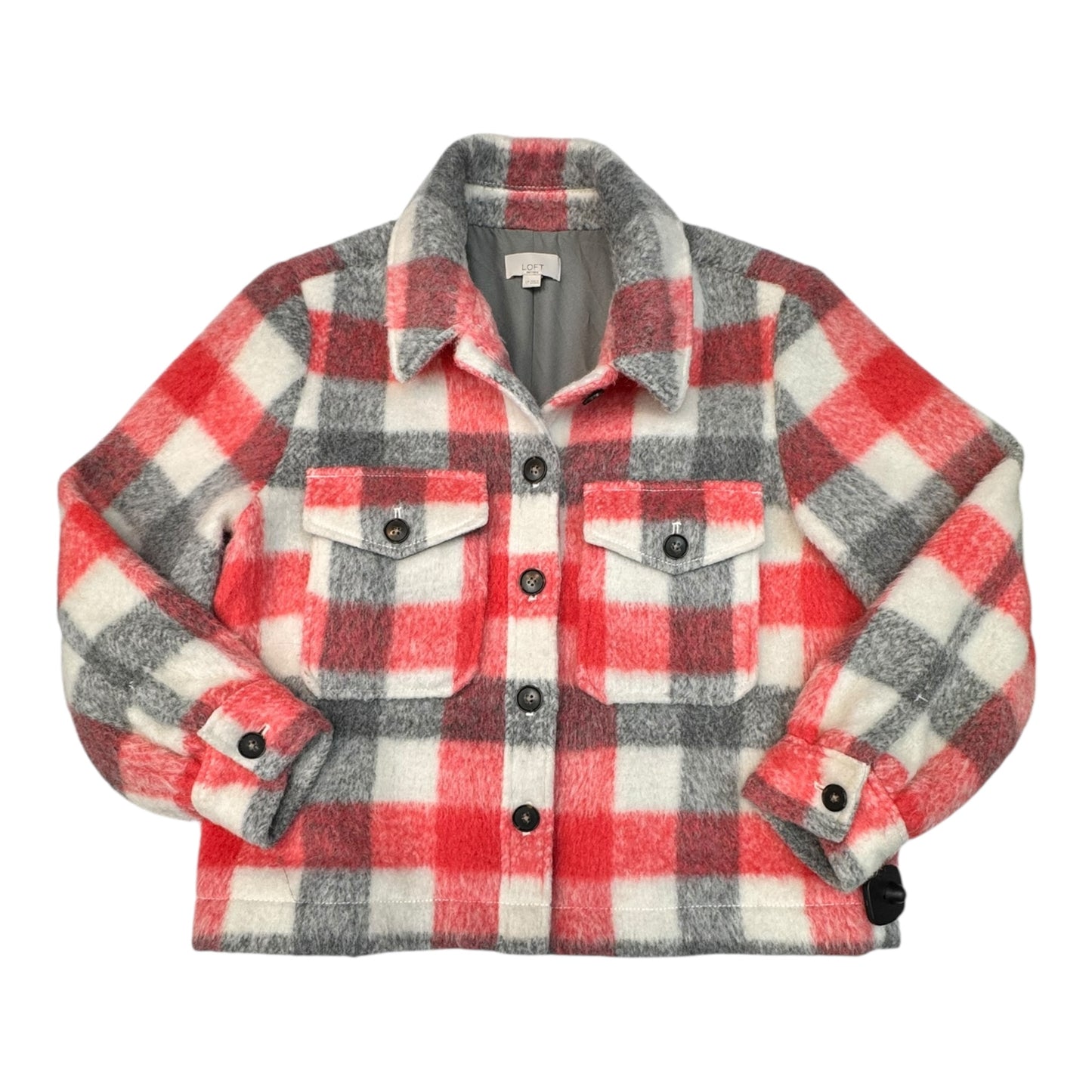 Jacket Shirt By Ann Taylor In Checkered Pattern, Size:LP