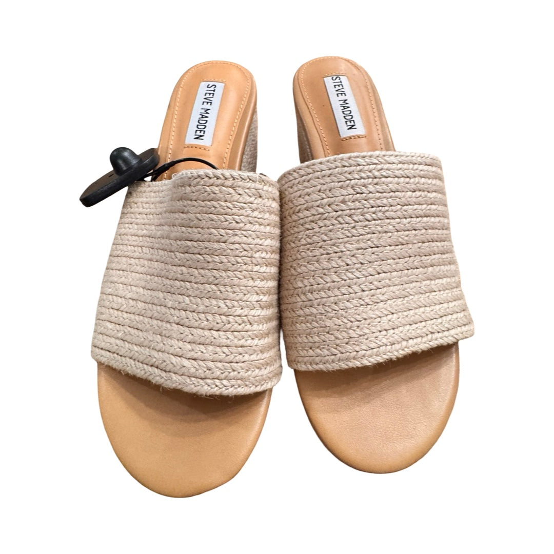 Sandals Heels Platform By Steve Madden In Beige, Size:8