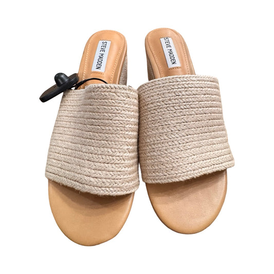 Sandals Heels Platform By Steve Madden In Beige, Size:8