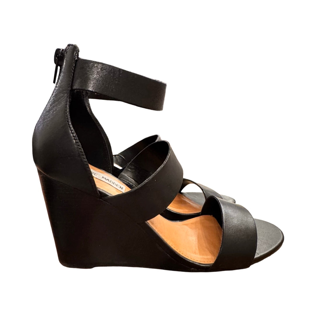 Sandals Heels Block By Steve Madden In Black, Size:9.5