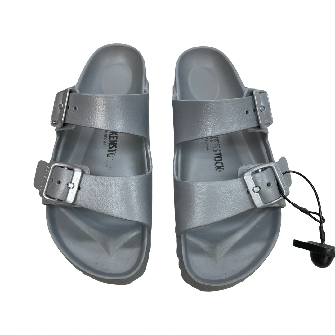 Sandals Designer By Birkenstock In Silver, Size:6