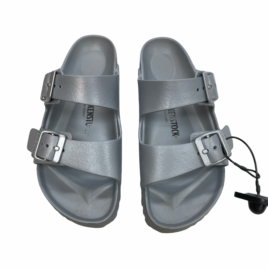 Sandals Designer By Birkenstock In Silver, Size:6