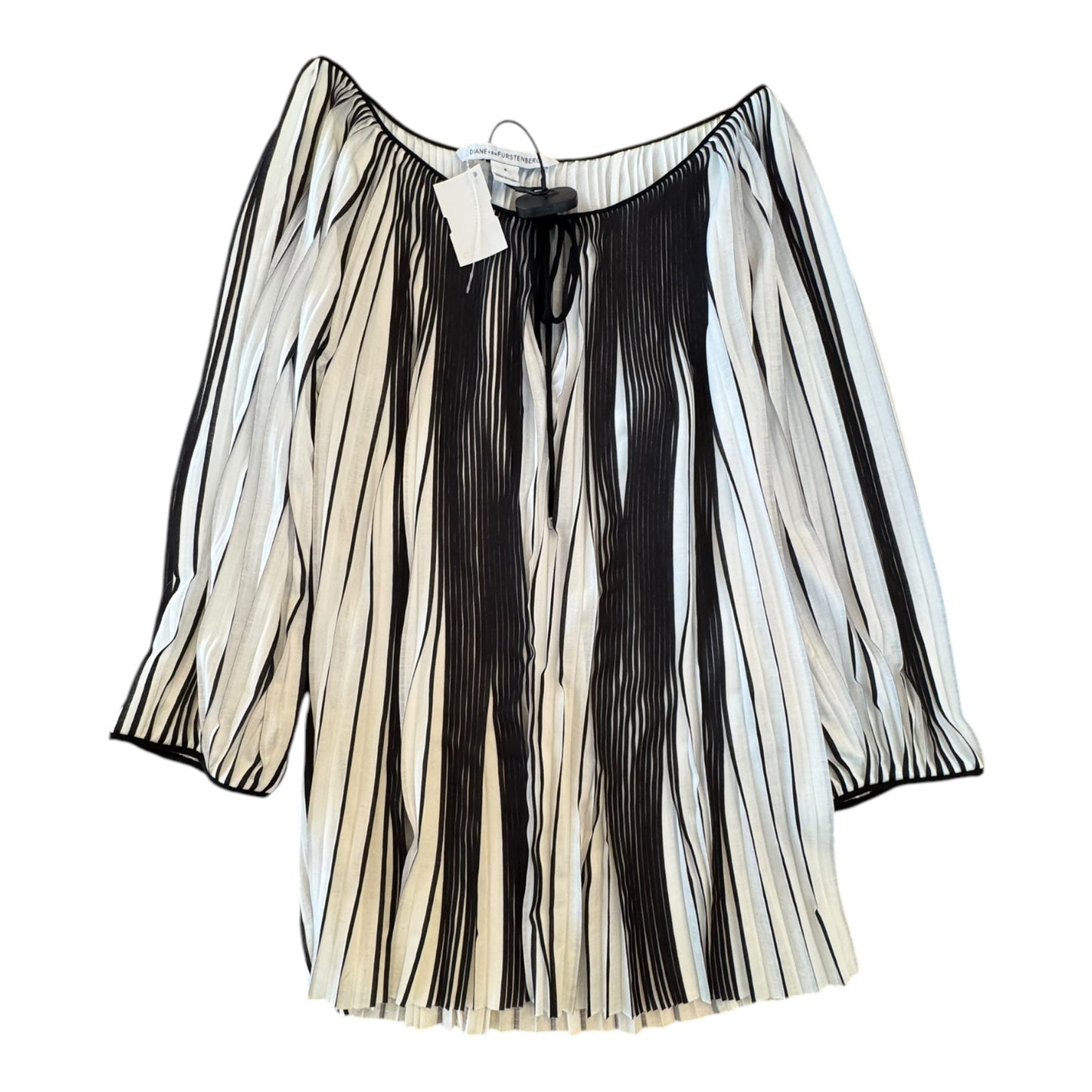 Top 3/4 Sleeve Designer By Diane Von Furstenberg In Black & White, Size:S