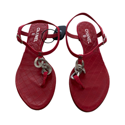 Sandals Luxury Designer By Chanel In Red, Size:8