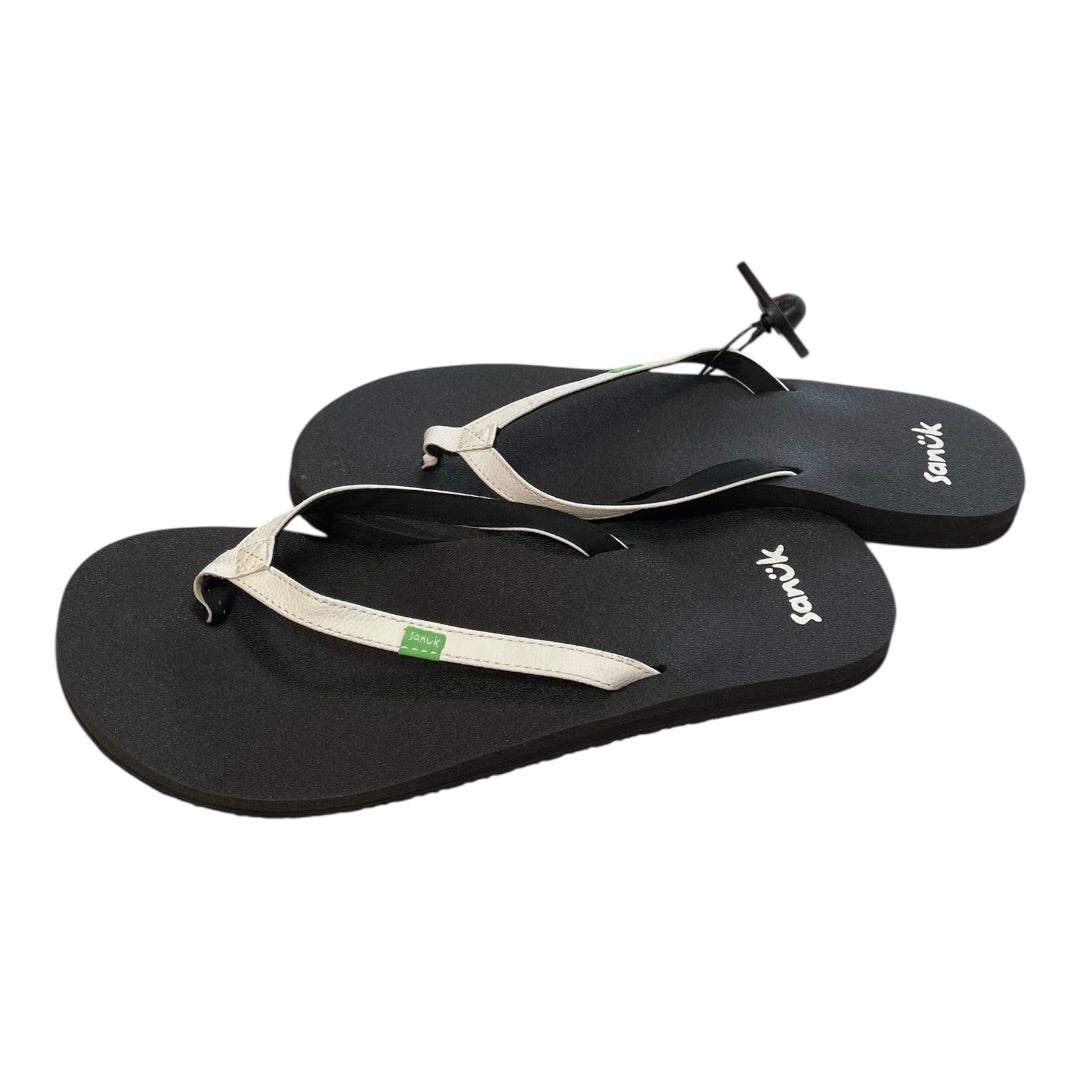 Sandals Flip Flops By Sanuk In Black & White, Size:10