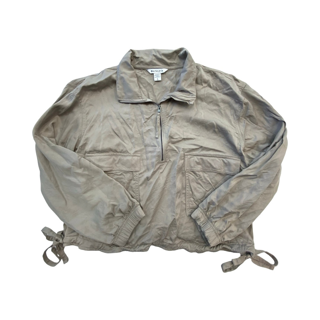 Athletic Top Ls Collar By Athleta In Taupe, Size:L