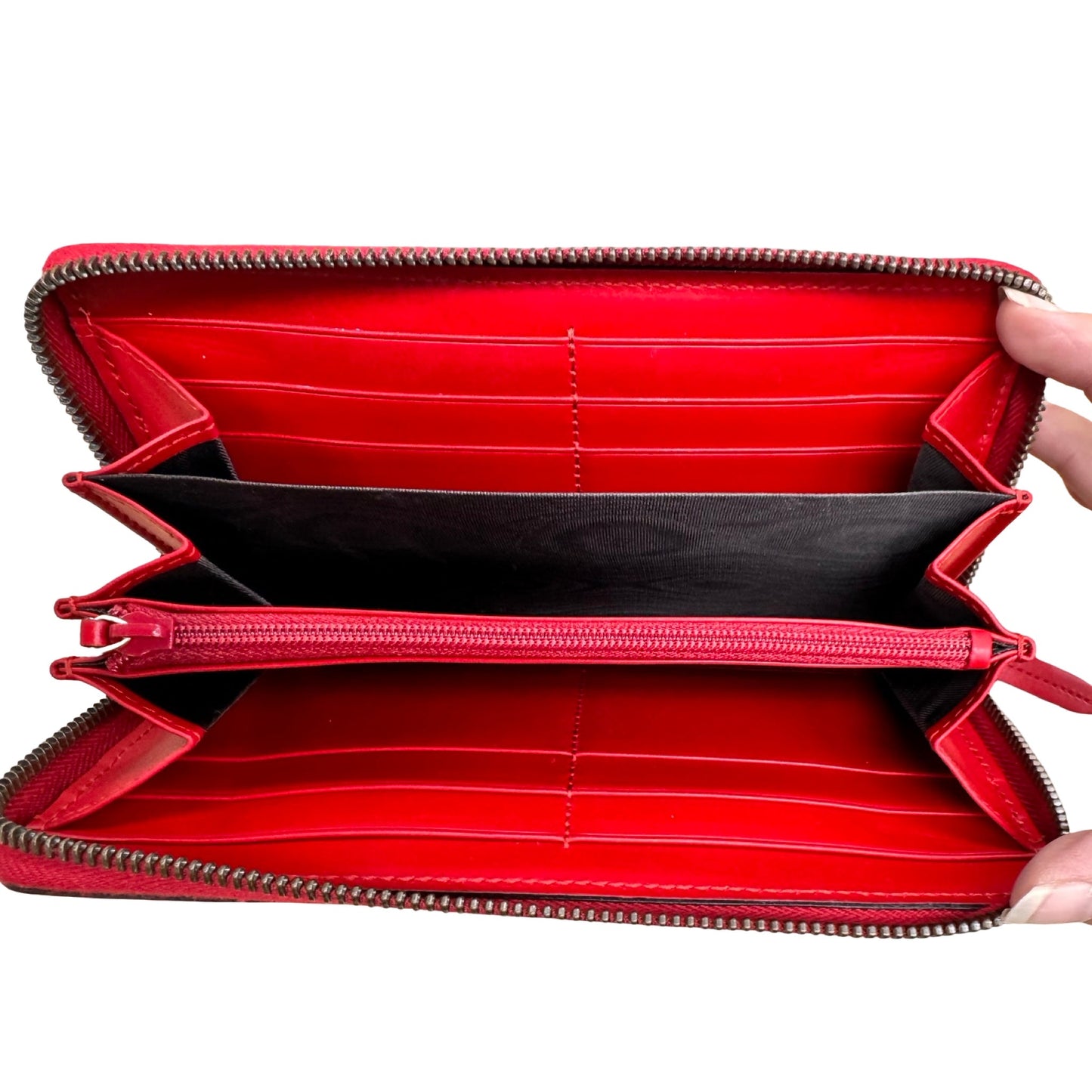 Wallet Web Striped Luxury Designer By Gucci In Black & Red, Size:Large