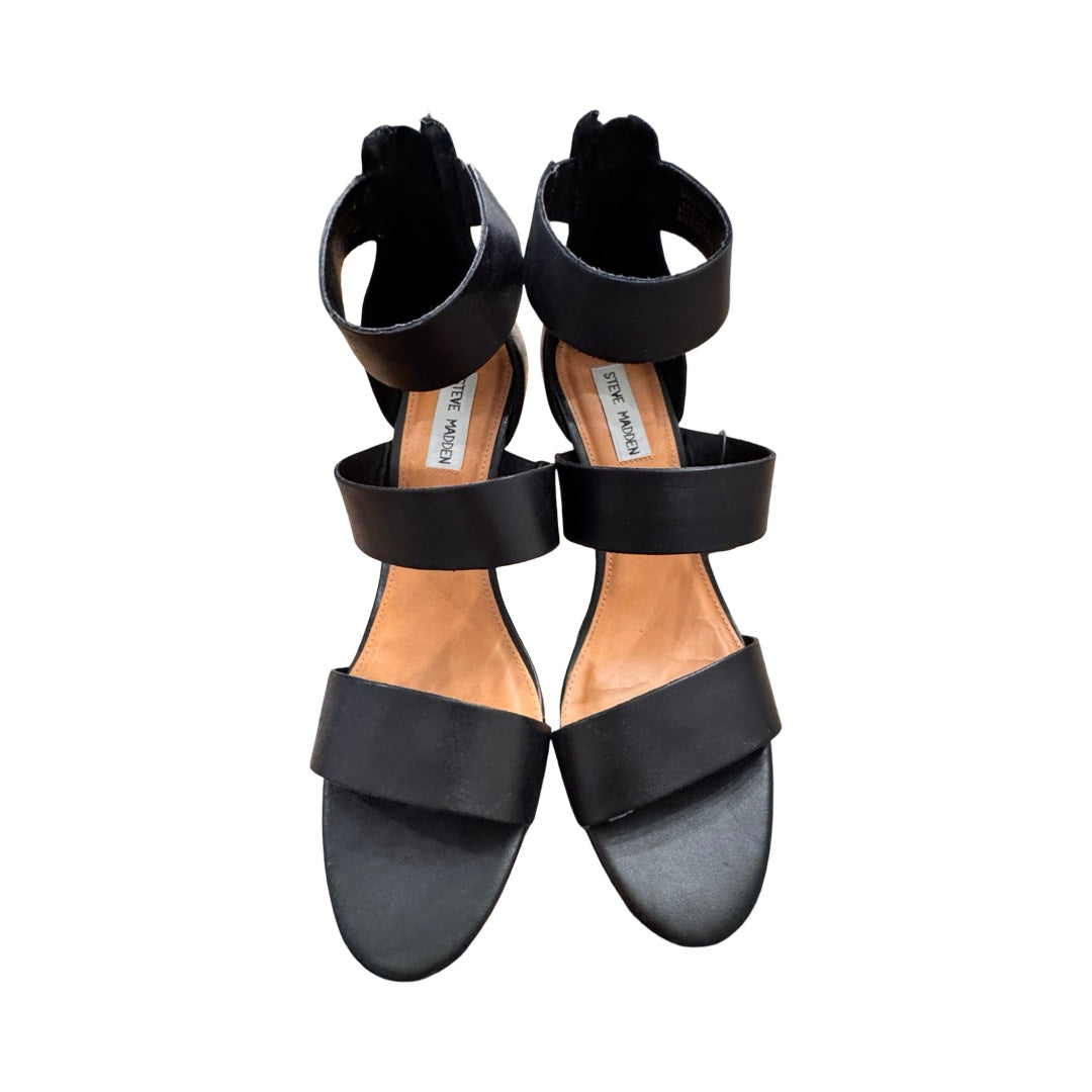 Sandals Heels Block By Steve Madden In Black, Size:9.5
