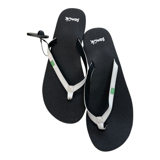 Sandals Flip Flops By Sanuk In Black & White, Size:10