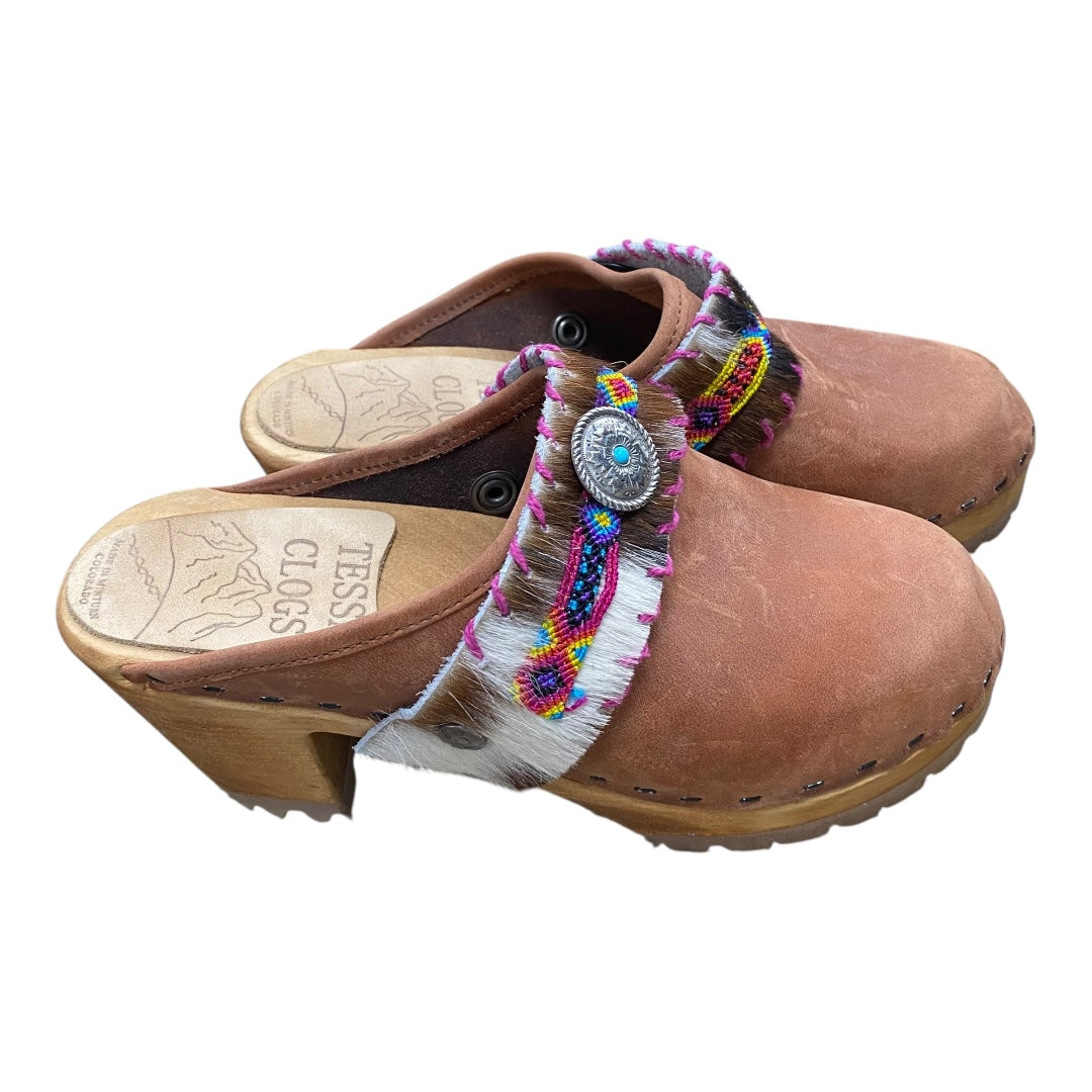 Shoes Heels Block By TESSA CLOGS In Brown, Size:6.5