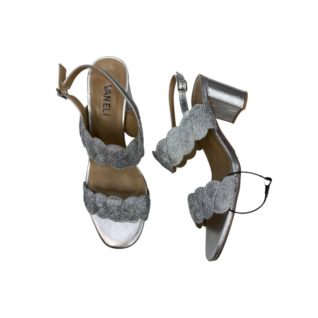 Sandals Heels Kitten By Vaneli In Silver, Size:8.5