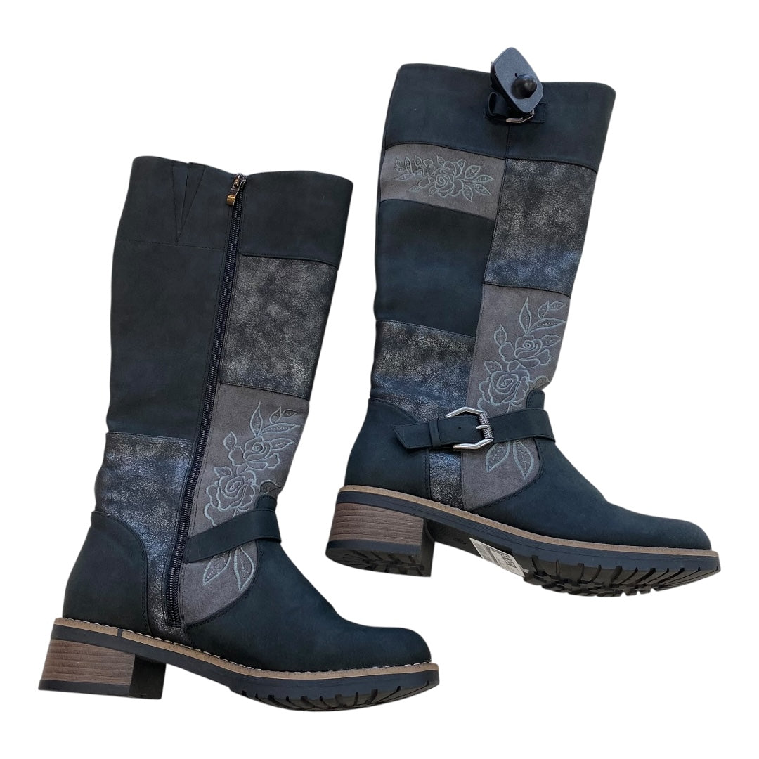 Boots Knee Heels By Cmc In Black & Grey, Size:8.5