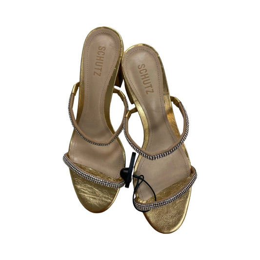Shoes Heels Block By Schutz In Gold & Green, Size:9.5