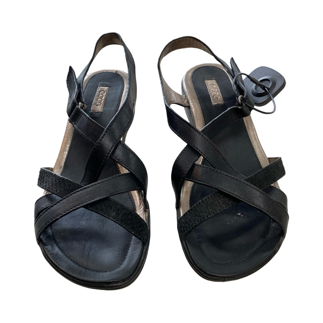 Sandals Flats By Ecco In Black & Silver, Size:7.5
