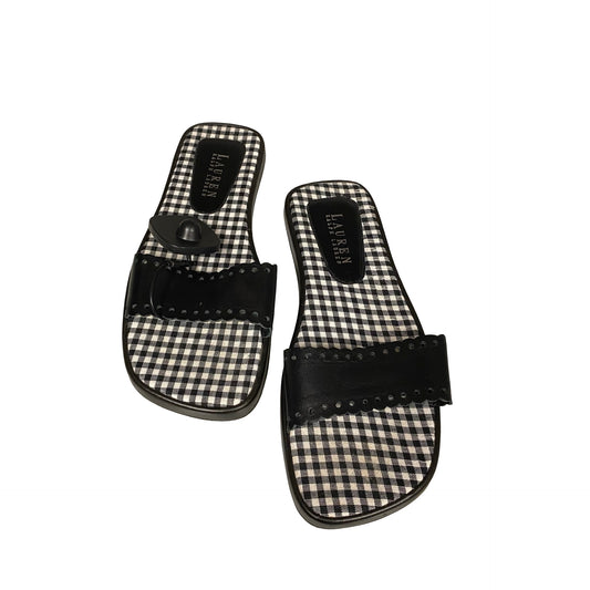 Sandals Flats By Ralph Lauren In Black & White, Size:7
